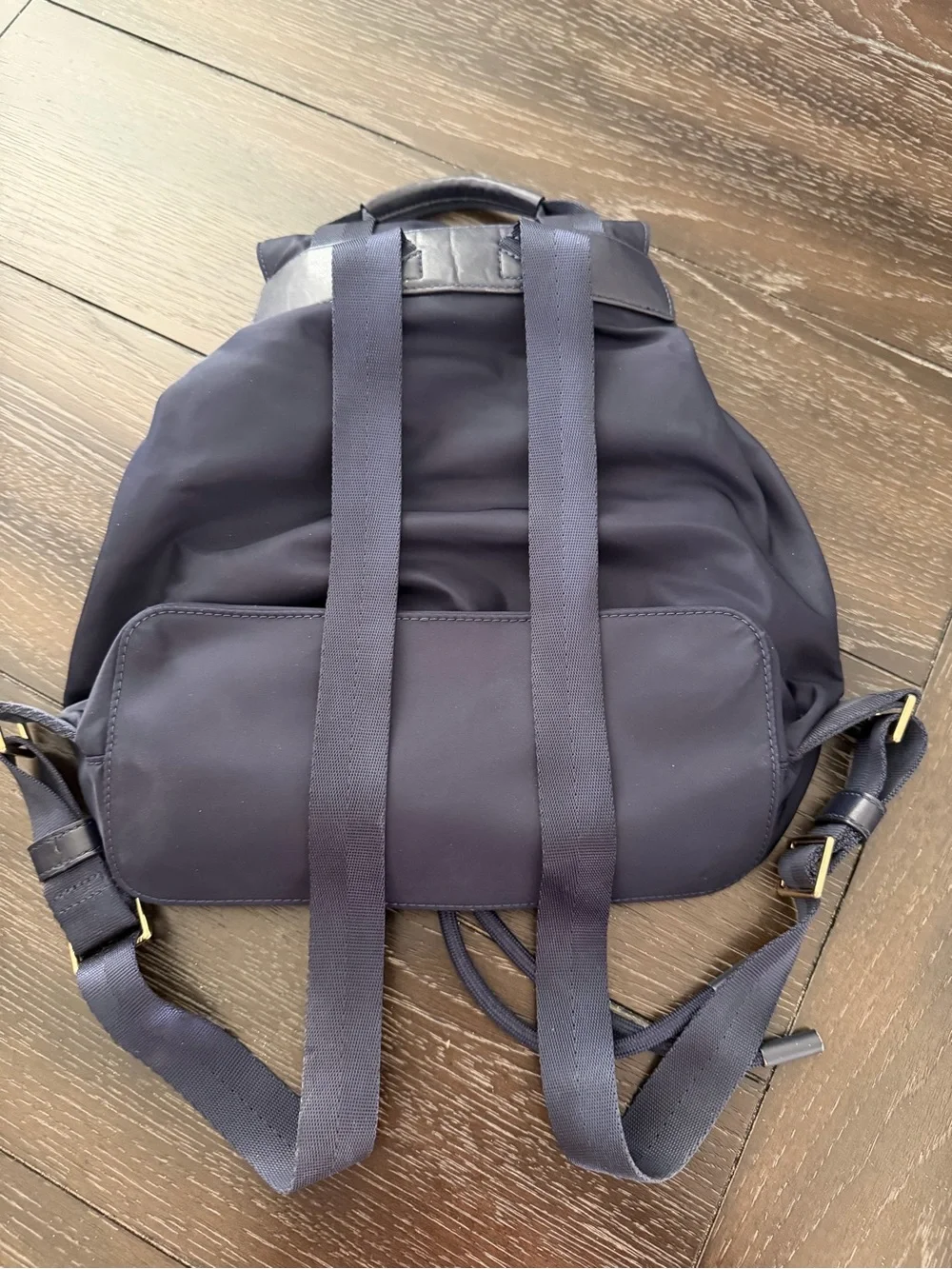 Tory Burch Navy Logo Nylon Drawstring Backpack Purse